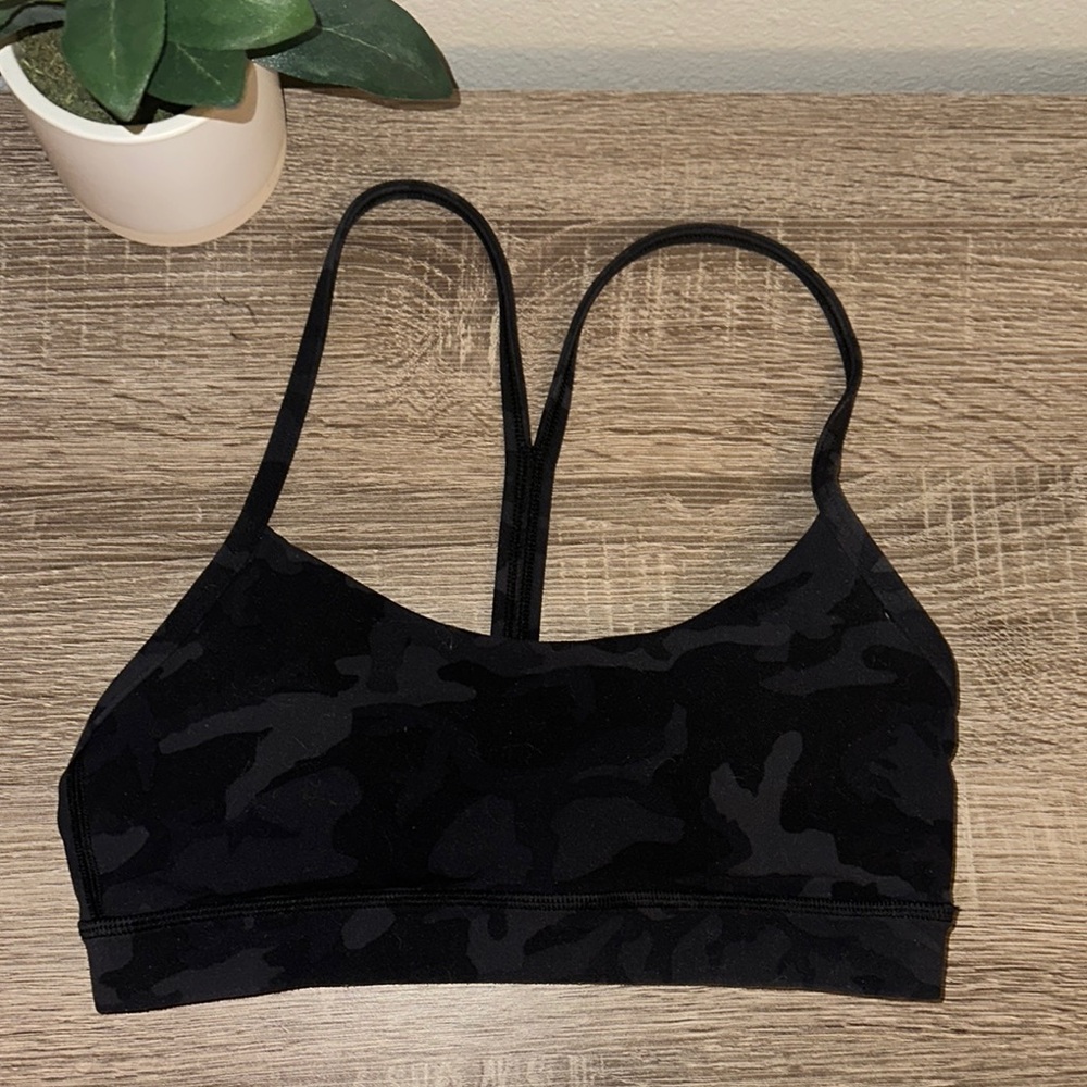 Lululemon Black Camouflage flow y  Sports Bra